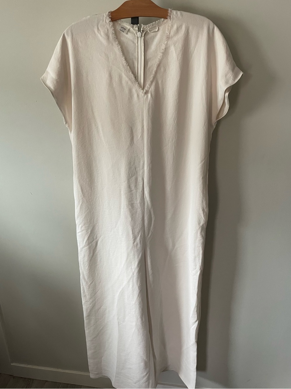 NEW Wilfred Aisla Fringe Wide Leg Jumpsuit Cream Oversized Fit Size Large